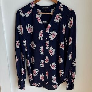 Express Dark Blue Floral Women's Blouse